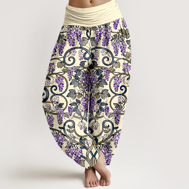 Buddha Stones Pure Cotton Retro Gorgeous Wisteria Women's Elastic Waist Harem Pants - LemonChiffon - US16，UK/AU20，EU48 (3XL) - image 8