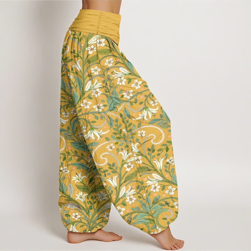 Buddha Stones Pure Cotton Elegant Lily Petal Leaf Pattern Women's Elastic Waist Harem Pants - image 2