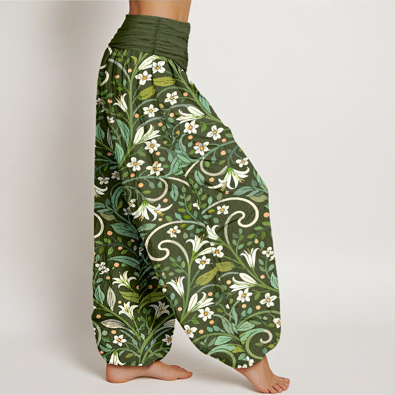 Buddha Stones Pure Cotton Elegant Lily Petal Leaf Pattern Women's Elastic Waist Harem Pants - image 7