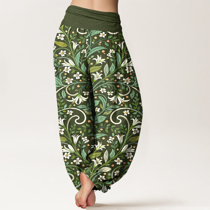 Buddha Stones Pure Cotton Elegant Lily Petal Leaf Pattern Women's Elastic Waist Harem Pants - image 6