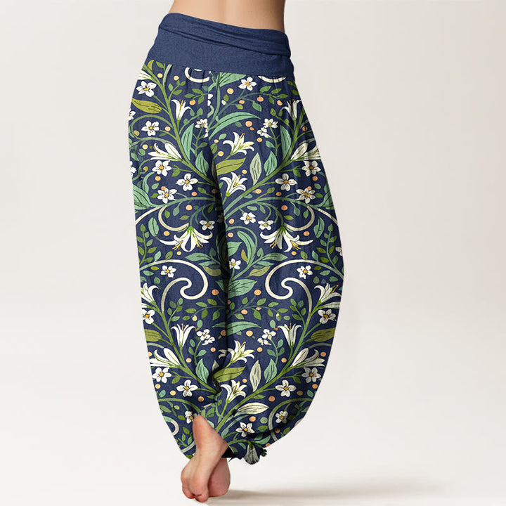 Buddha Stones Pure Cotton Elegant Lily Petal Leaf Pattern Women's Elastic Waist Harem Pants - image 9