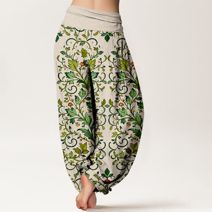 Buddha Stones Pure Cotton Classical Symmetrical Plant Leaf Pattern Women's Elastic Waist Harem Pants - image 9