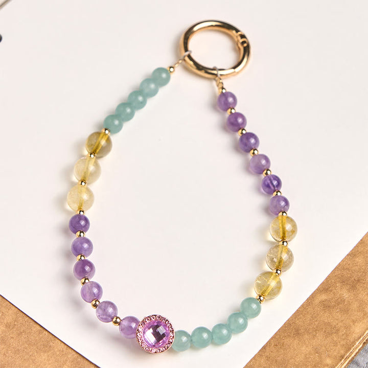 Buddha Stones Amethyst Green Aventurine Spiritual Awareness Key Chain Phone Hanging Decoration - Amethyst(Meditation ♥ Balance) - image 0