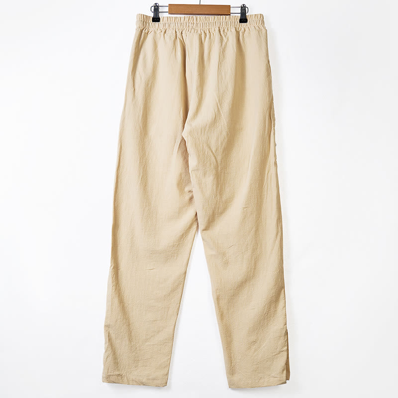 Buddha Stones Solid Color Side Buttons Men's Cotton Pants With Pockets - image 3