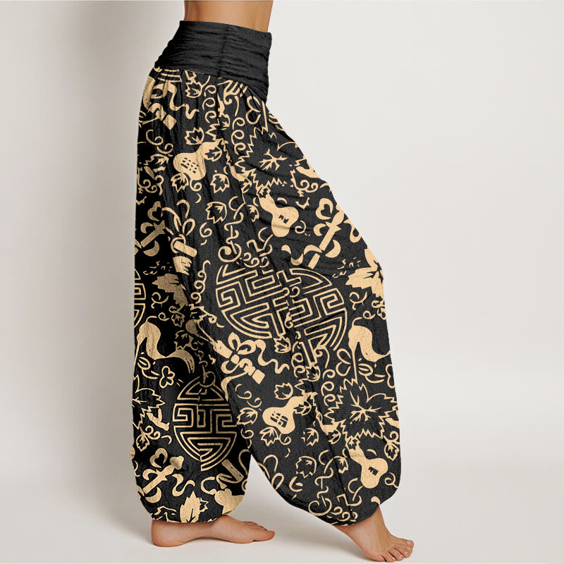 Buddha Stones Pure Cotton Chinese Character Gourd Auspicious Pattern Women's Elastic Waist Harem Pants - image 2