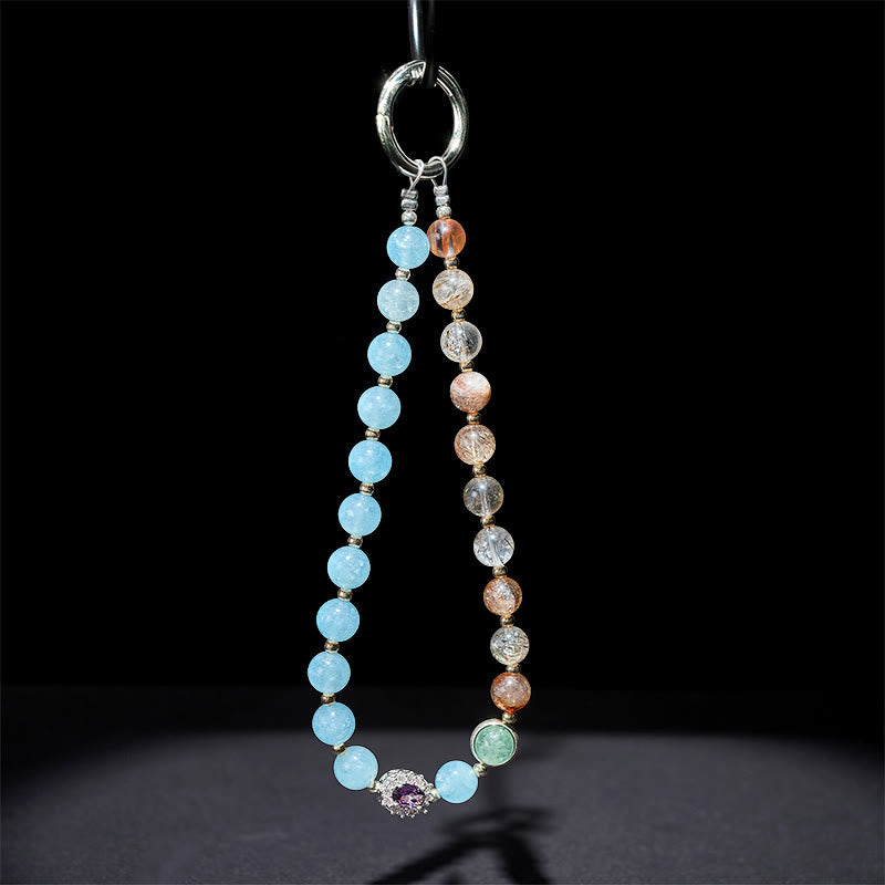 Buddha Stones 8mm Blue Chalcedony Super Seven Crystal Energy Key Chain Phone Hanging Decoration - image 3
