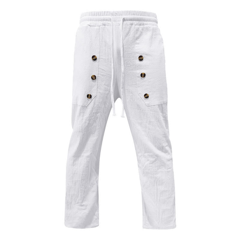 Buddha Stones Casual Plain Color Buttons Men's Cotton Pants With Pockets - White - US/UK/AU46，EU56 (3XL) - image 0