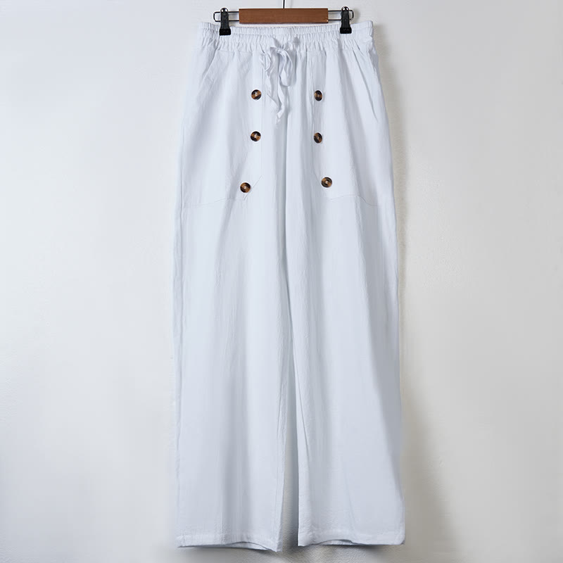 Buddha Stones Casual Plain Color Buttons Men's Cotton Pants With Pockets - image 2