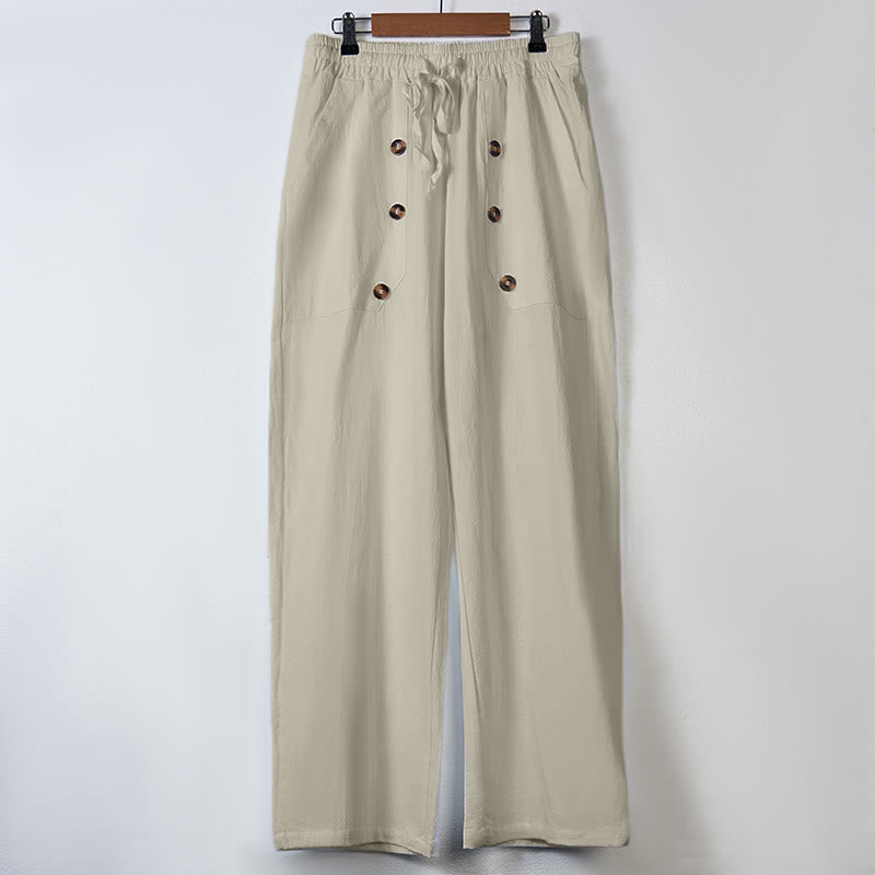 Buddha Stones Casual Plain Color Buttons Men's Cotton Pants With Pockets - image 20