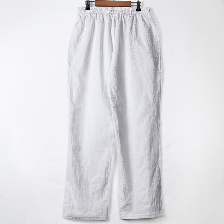 Buddha Stones Solid Color Buttons Drawstring Men's Cotton Pants With Pockets - image 10