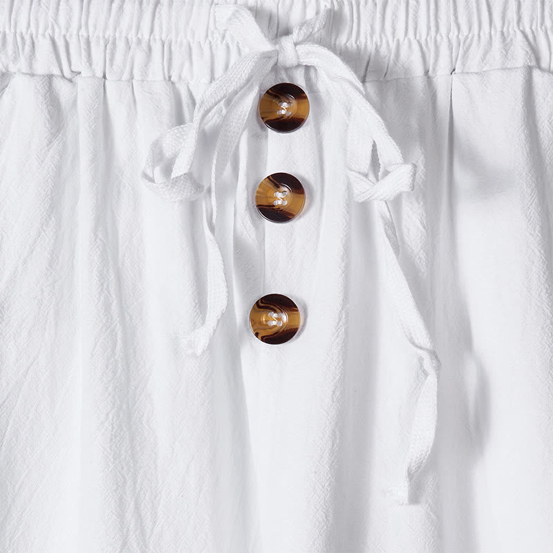 Buddha Stones Solid Color Buttons Drawstring Men's Cotton Pants With Pockets - image 9