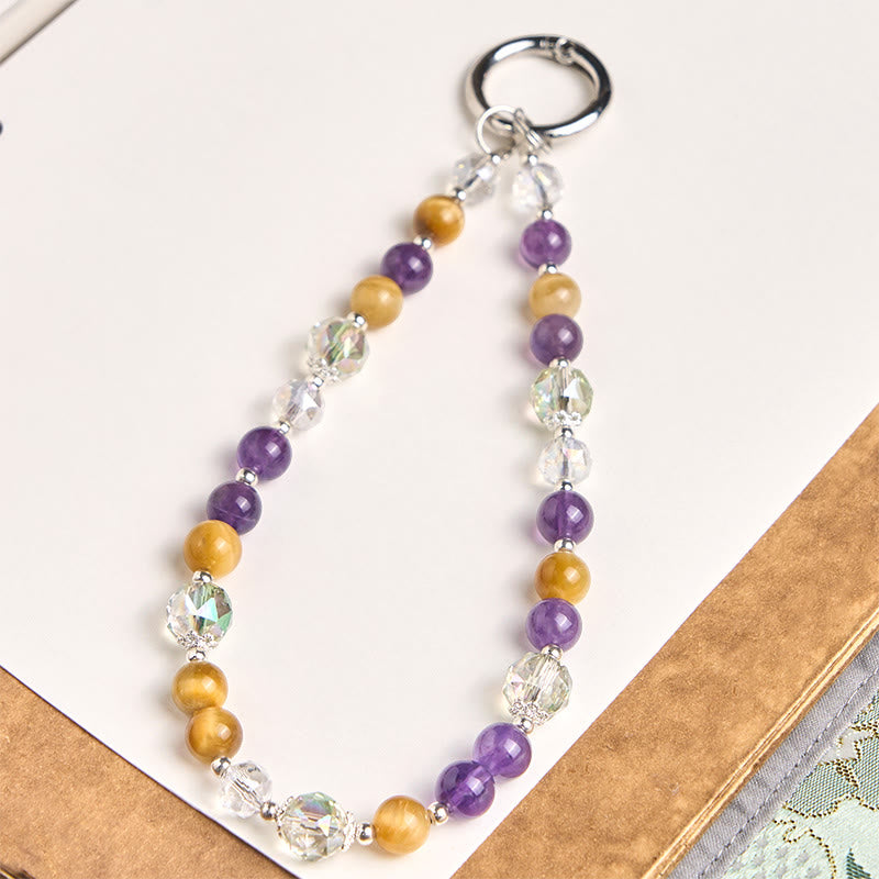Buddha Stones Amethyst Golden Tiger Eye Beaded Balance Key Chain Phone Hanging Decoration - Amethyst(Relieves stress ♥ Communication) - image 0