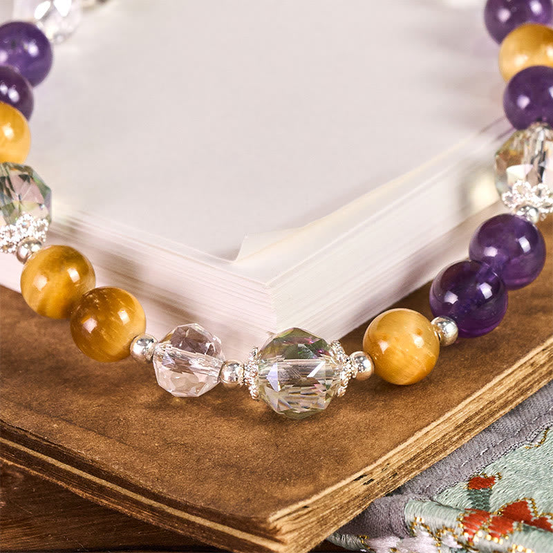 Buddha Stones Amethyst Golden Tiger Eye Beaded Balance Key Chain Phone Hanging Decoration - image 1