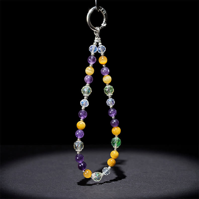Buddha Stones Amethyst Golden Tiger Eye Beaded Balance Key Chain Phone Hanging Decoration - image 3