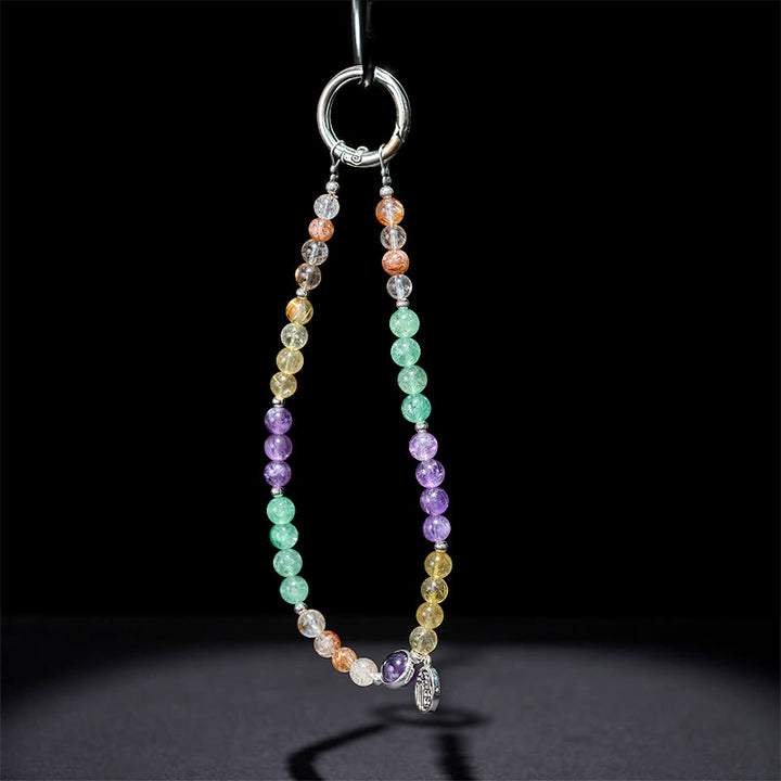 Buddha Stones Fu Character Charm Super Seven Crystal Growth Key Chain Phone Hanging Decoration - image 3