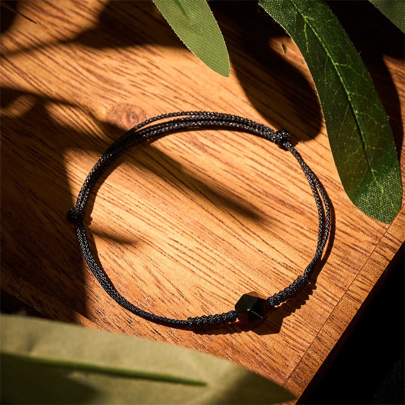 Buddha Stones Natural Black Obsidian String Braided Strength Bracelet - Black Obsidian(Wrist Circumference: 14-16 cm) - image 0