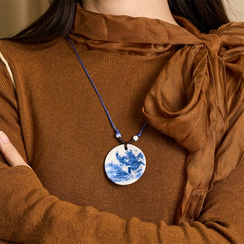 Buddha Stones Ethnic Peony Peach Blossoms Lotus Symbol Ceramics Necklace Enlightenment Pendant - image 17