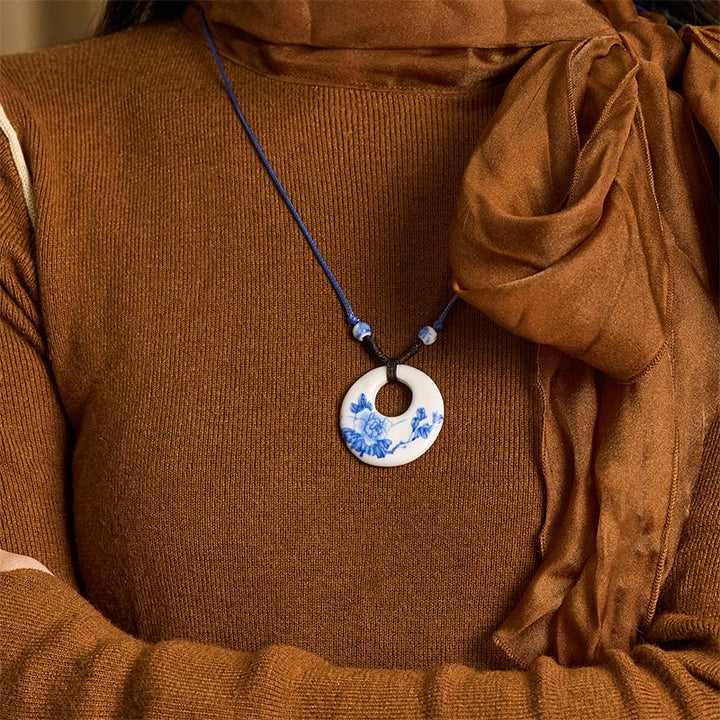 Buddha Stones Ethnic Peony Peach Blossoms Lotus Symbol Ceramics Necklace Enlightenment Pendant - image 9