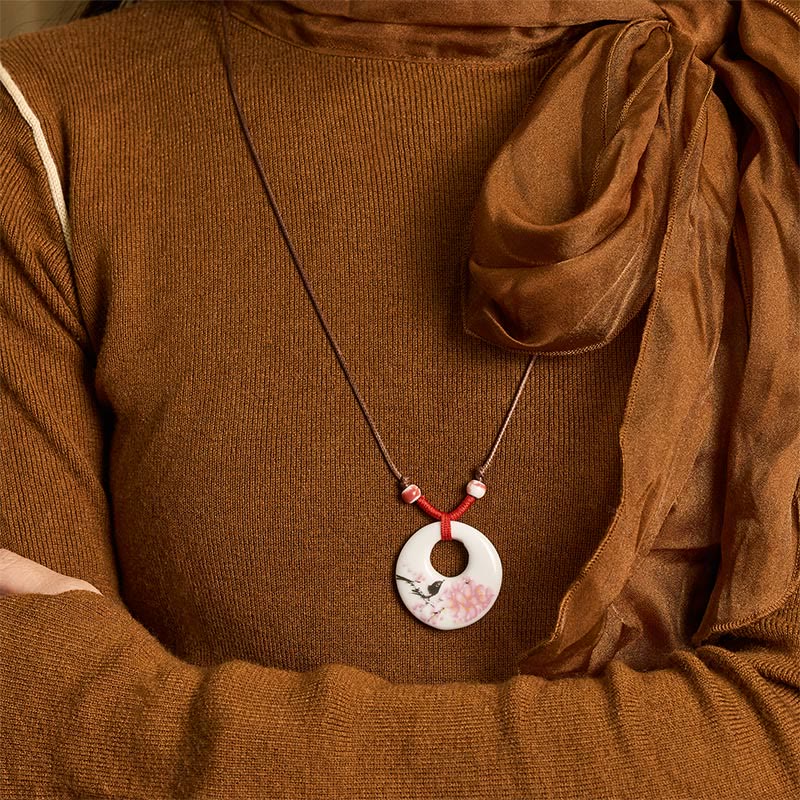 Buddha Stones Ethnic Peony Peach Blossoms Lotus Symbol Ceramics Necklace Enlightenment Pendant - image 26