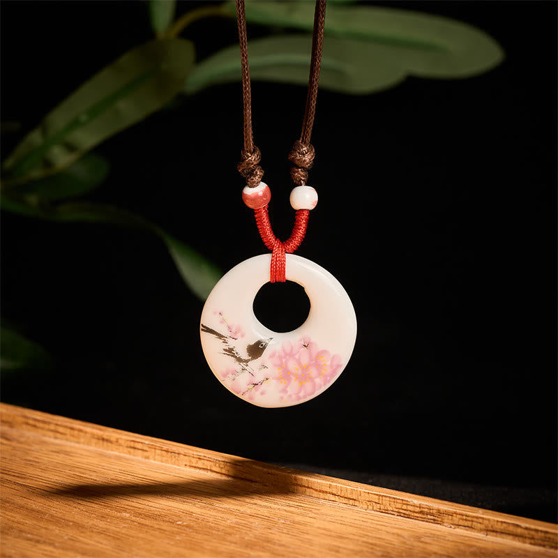 Buddha Stones Ethnic Peony Peach Blossoms Lotus Symbol Ceramics Necklace Enlightenment Pendant - image 24