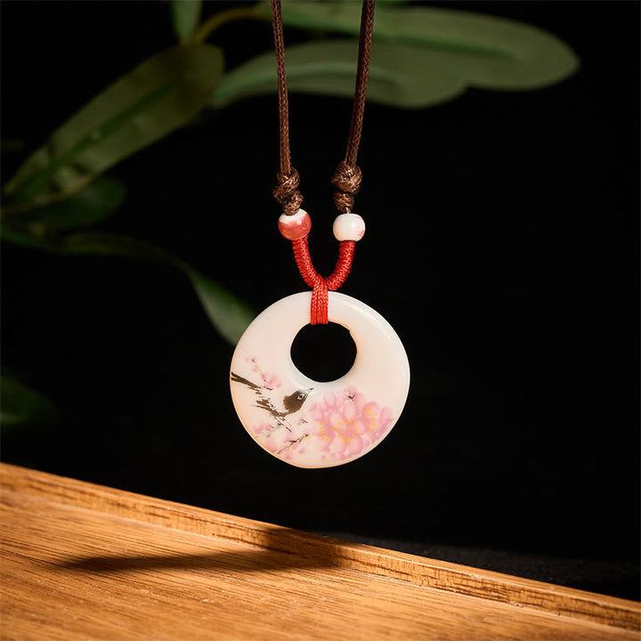 Buddha Stones Ethnic Peony Peach Blossoms Lotus Symbol Ceramics Necklace Enlightenment Pendant - image 24