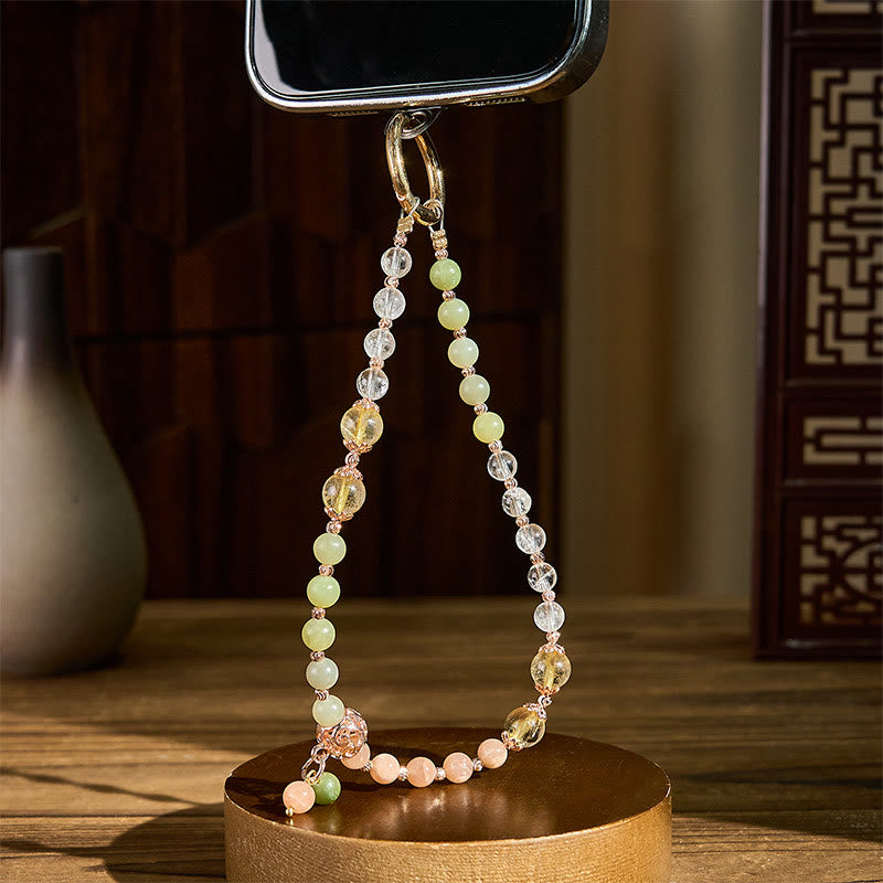Buddha Stones Cyan Jade White Crystal Harmony Beads Key Chain Phone Hanging Decoration - image 2