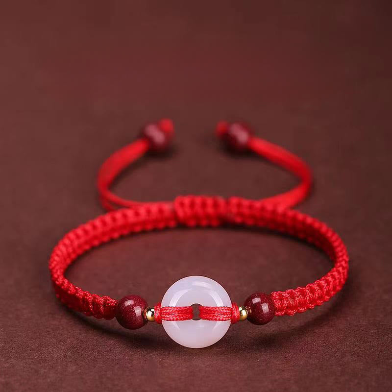 Buddha Stones Peace Buckle White Agate Flat Knot Diamond Knot Red String Connection Bracelet - Flat Knot Red String - image 12