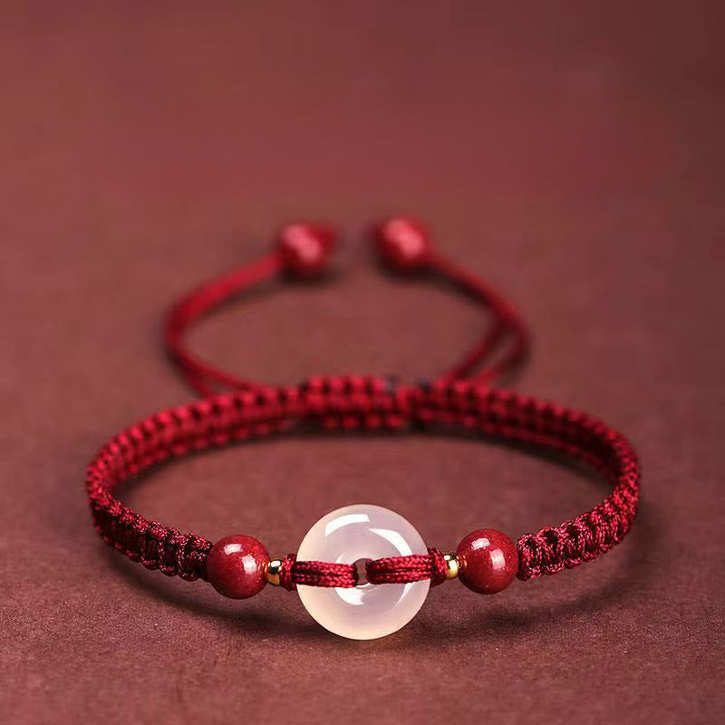 Buddha Stones Peace Buckle White Agate Flat Knot Diamond Knot Red String Connection Bracelet - Flat Knot DarkRed String - image 0
