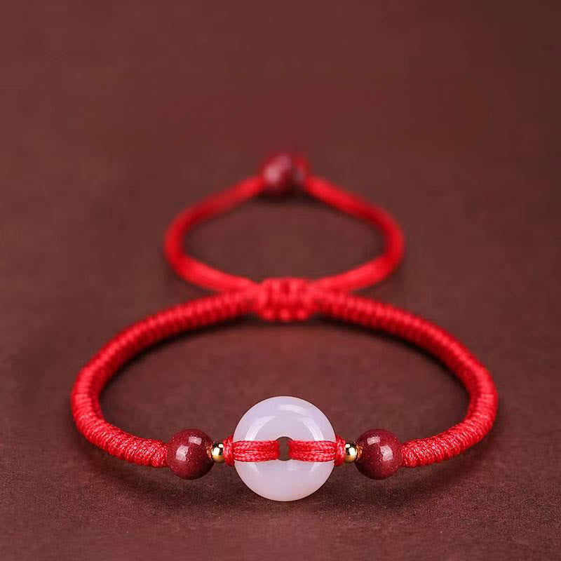 Buddha Stones Peace Buckle White Agate Flat Knot Diamond Knot Red String Connection Bracelet - Diamond Knot Red String - image 14