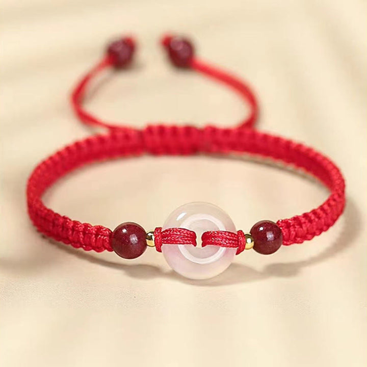 Buddha Stones Peace Buckle White Agate Flat Knot Diamond Knot Red String Connection Bracelet - image 13