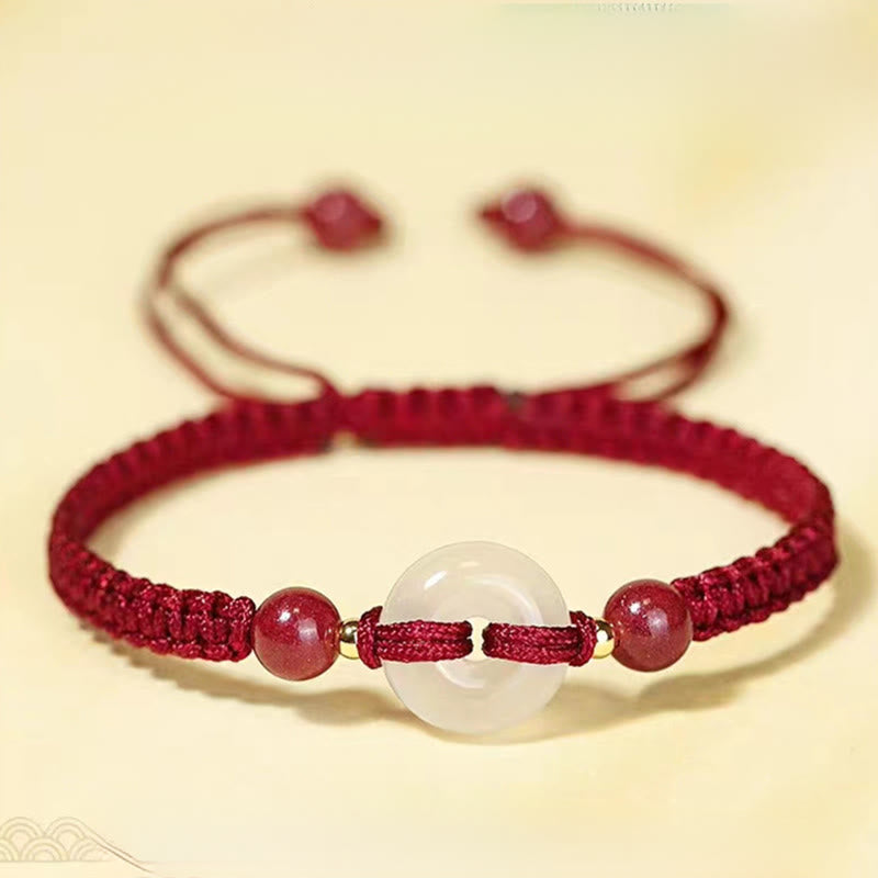 Buddha Stones Peace Buckle White Agate Flat Knot Diamond Knot Red String Connection Bracelet - image 1