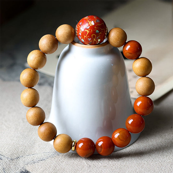 Buddha Stones Lacquer Craft Bead Sandalwood South Red Agated Protection Bracelet - image 4