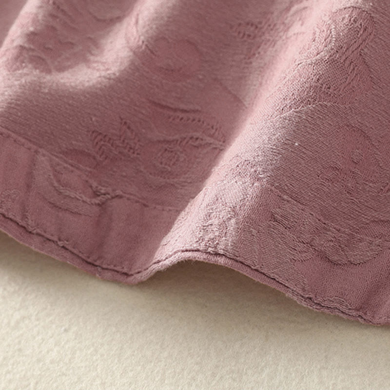 Buddha Stones Jacquard Diagonal Placket Long Sleeve Women's Cotton Linen Buttons Shirt - image 18