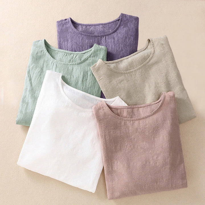 Buddha Stones Jacquard Irregular Hem Pleated Design Women's Cotton Long Sleeve Shirt - image 41