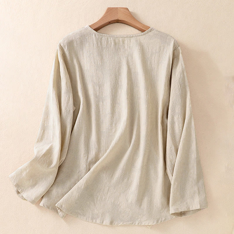 Buddha Stones Jacquard Irregular Hem Pleated Design Women's Cotton Long Sleeve Shirt - image 26
