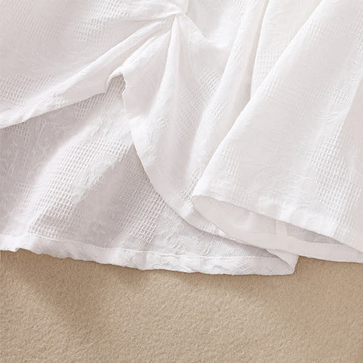 Buddha Stones Jacquard Irregular Hem Pleated Design Women's Cotton Long Sleeve Shirt - image 14