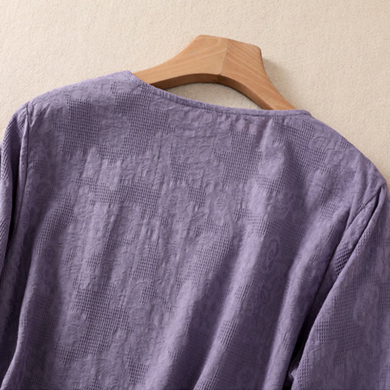 Buddha Stones Jacquard Irregular Hem Pleated Design Women's Cotton Long Sleeve Shirt - image 3