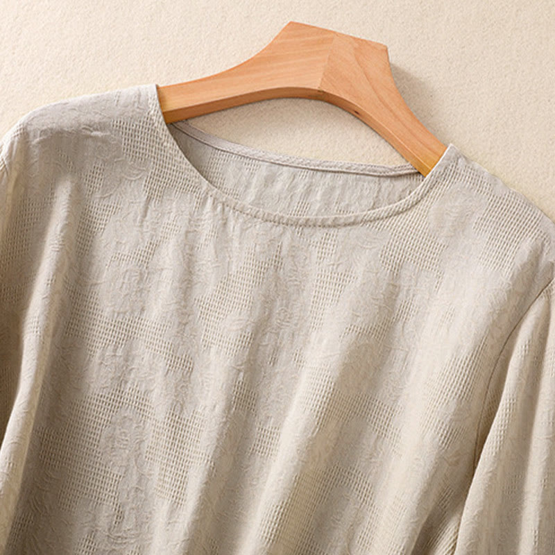 Buddha Stones Jacquard Irregular Hem Pleated Design Women's Cotton Long Sleeve Shirt - image 27