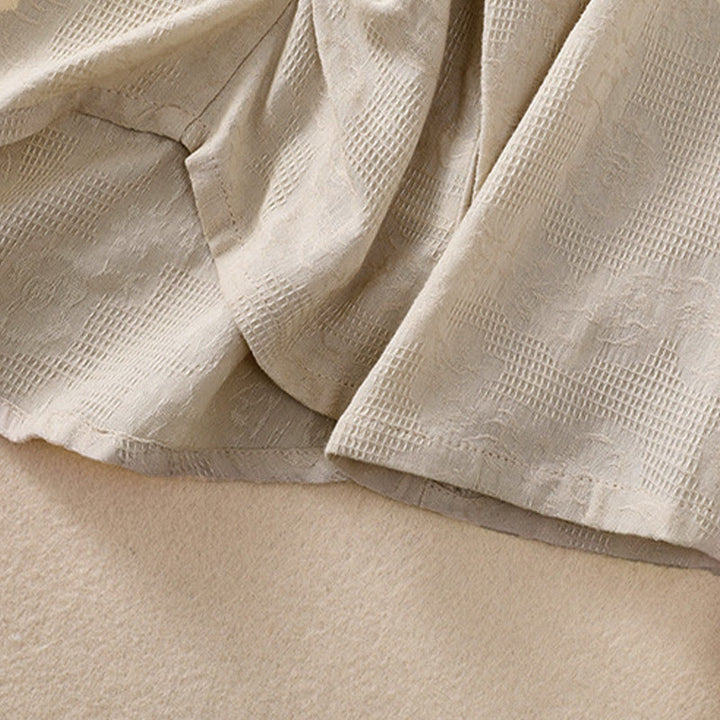 Buddha Stones Jacquard Irregular Hem Pleated Design Women's Cotton Long Sleeve Shirt - image 31