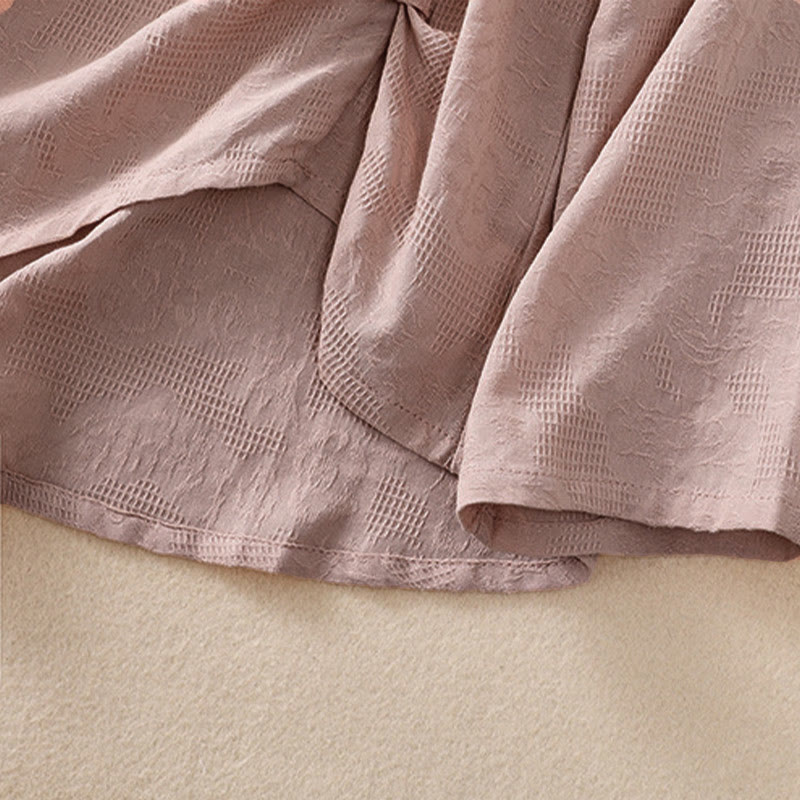 Buddha Stones Jacquard Irregular Hem Pleated Design Women's Cotton Long Sleeve Shirt - image 22