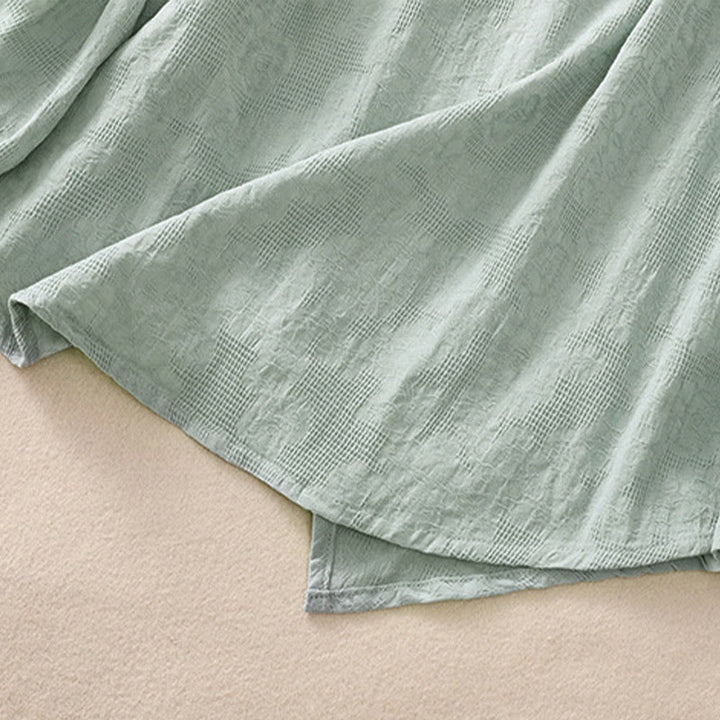 Buddha Stones Jacquard Irregular Hem Pleated Design Women's Cotton Long Sleeve Shirt - image 39