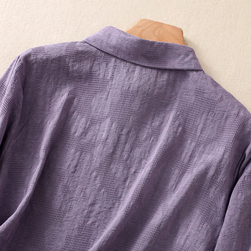 Buddha Stones Fall Embroidery Asymmetrical Design Frog-Button Women's Cotton Long Sleeve Shirt - image 34