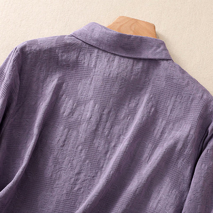 Buddha Stones Fall Embroidery Asymmetrical Design Frog-Button Women's Cotton Long Sleeve Shirt - image 34