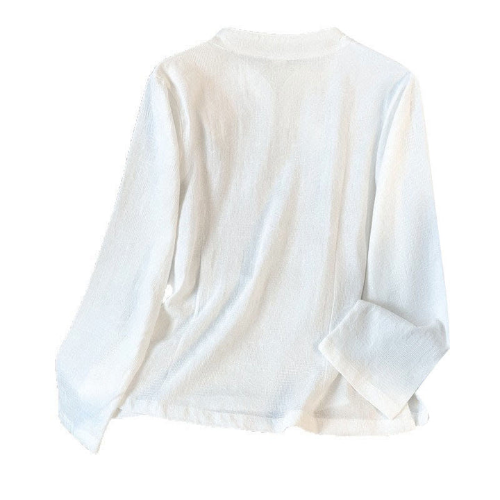 Buddha Stones Commute Jacquard Chinese Frog-Button Mandarin Collar Long Sleeve Women's Cotton Shirt - image 19