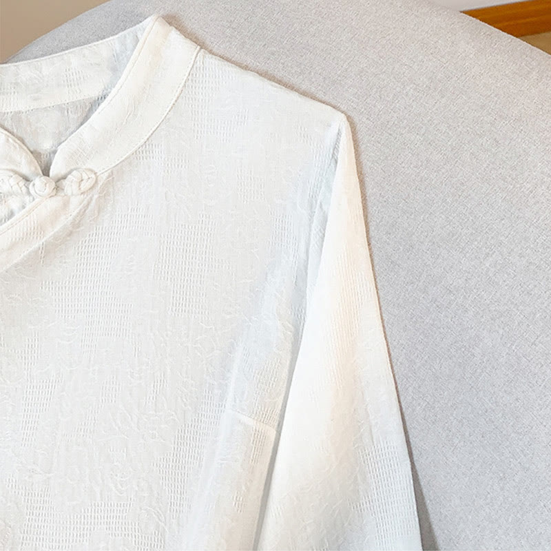 Buddha Stones Commute Jacquard Chinese Frog-Button Mandarin Collar Long Sleeve Women's Cotton Shirt - image 15