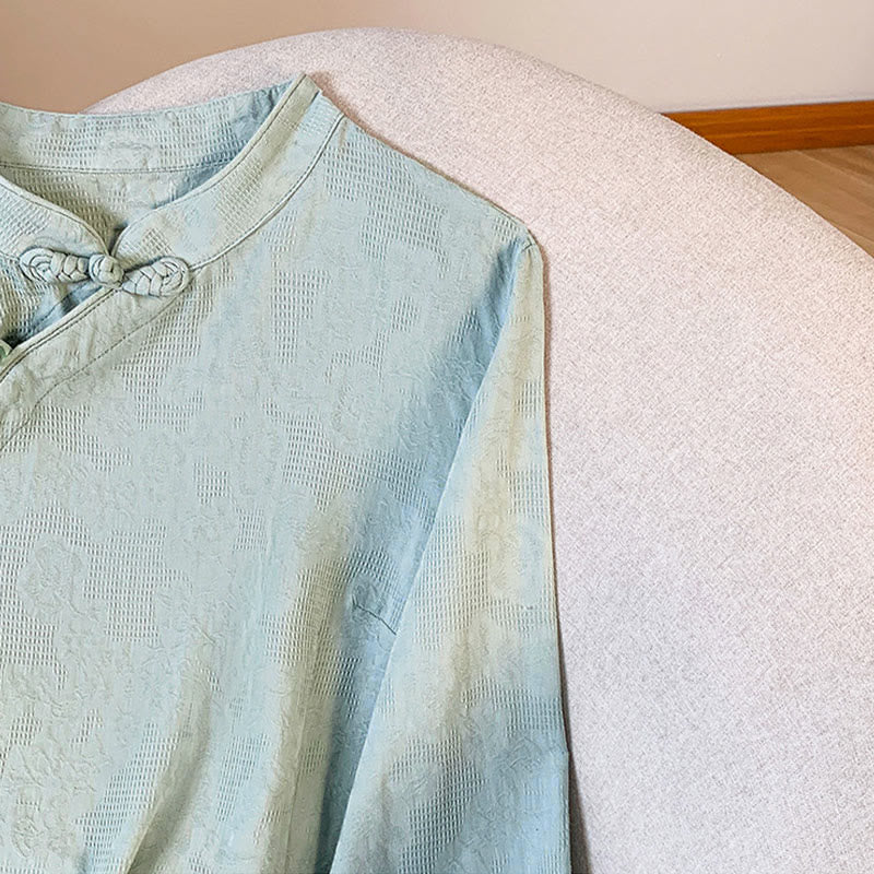 Buddha Stones Commute Jacquard Chinese Frog-Button Mandarin Collar Long Sleeve Women's Cotton Shirt - image 6