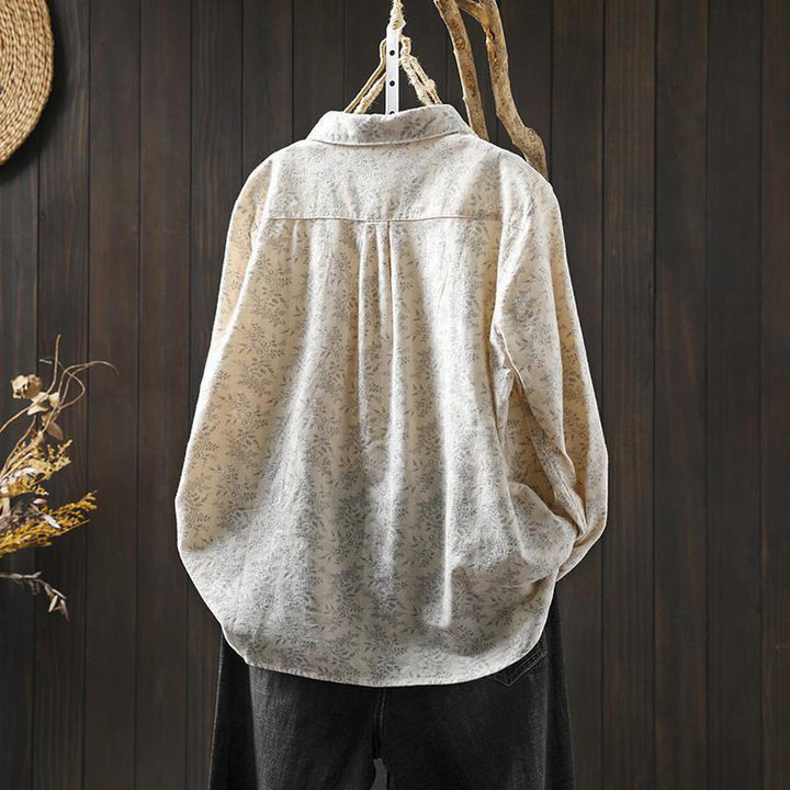 Buddha Stones Fall Floral Print Design Buttons Women's Cotton Long Sleeve Shirt - image 2