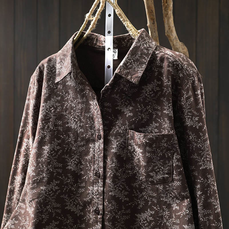 Buddha Stones Fall Floral Print Design Buttons Women's Cotton Long Sleeve Shirt - image 11