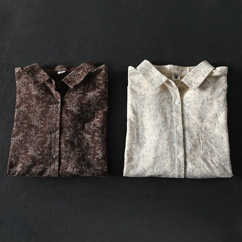 Buddha Stones Fall Floral Print Design Buttons Women's Cotton Long Sleeve Shirt - image 12