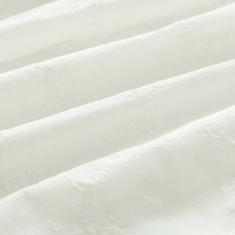 Buddha Stones Fall Ruffled Collar Embroidered Relief Flower Buttons Women's Cotton Long Sleeve Shirt - image 16